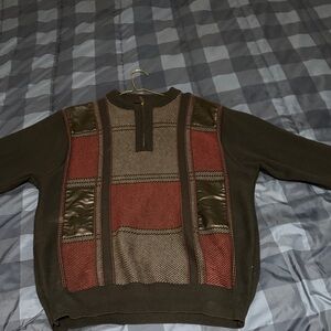 Men's Stylish Brown and Red Zip-Up Sweater